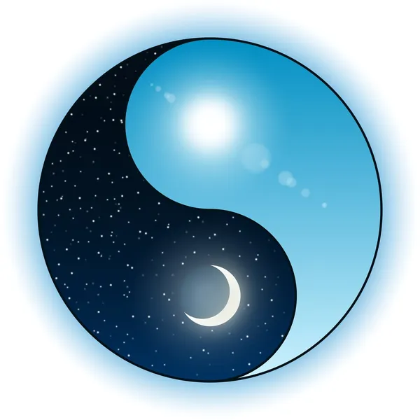 Sol y luna en el símbolo Yin Yang — Vector de stock