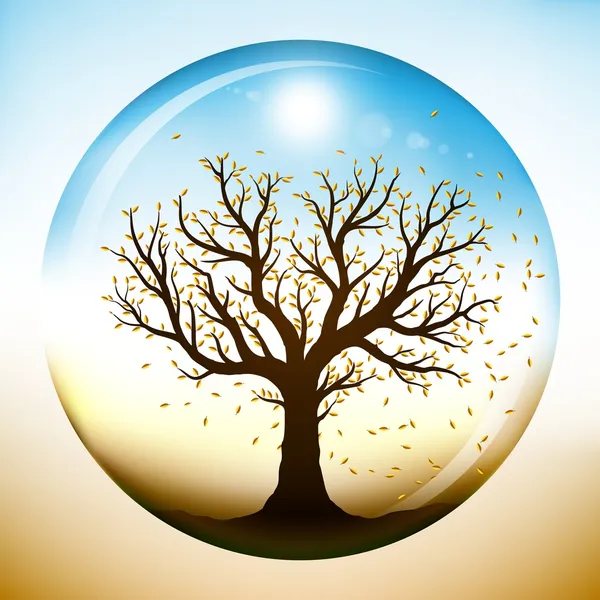 Autumn tree inside glass globe — Stock Vector