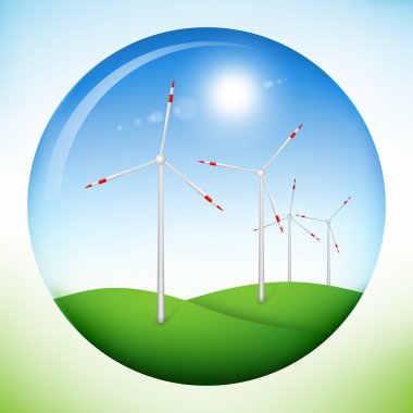 Windmill power generators inside sphere clipart