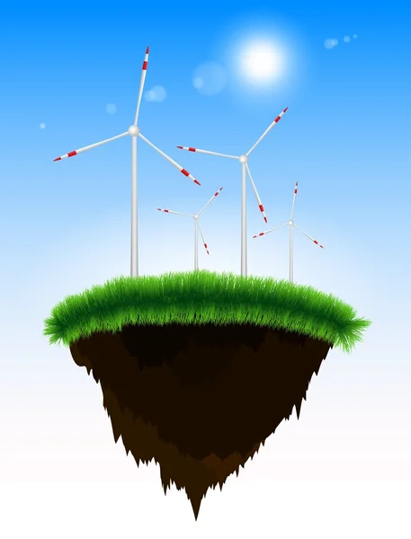 Île flottante avec herbe et moulins à vent — Image vectorielle
