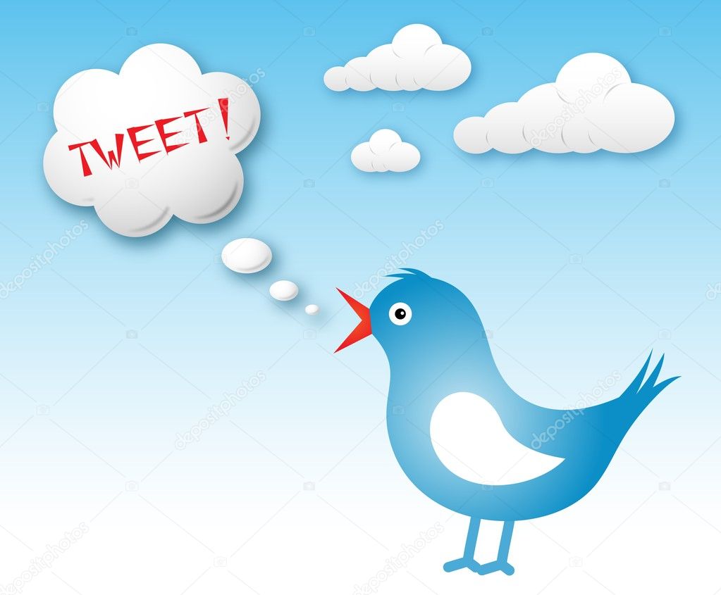 Twitter bird and text cloud with tweet