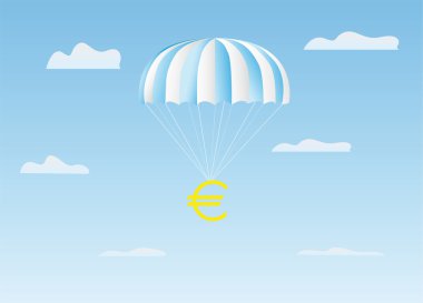 The euro flies on a parachute clipart