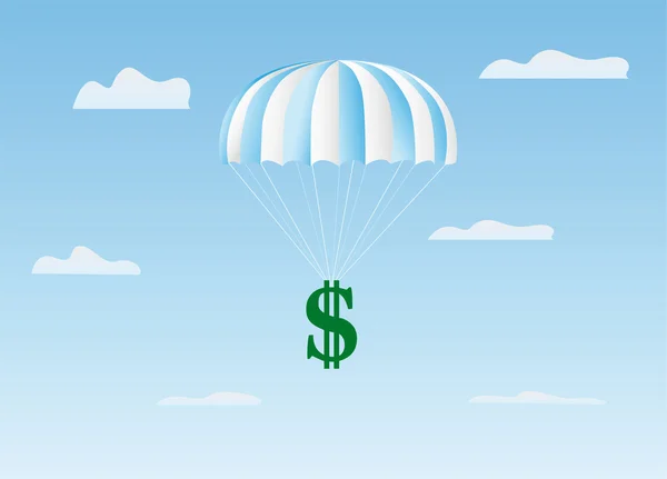 El dólar vuela en paracaídas — Vector de stock