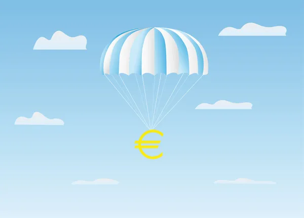 Der Euro fliegt am Fallschirm — Stockvektor