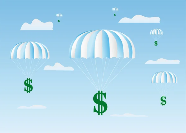 Il cartello dei dollari scende su un paracadute. — Vettoriale Stock