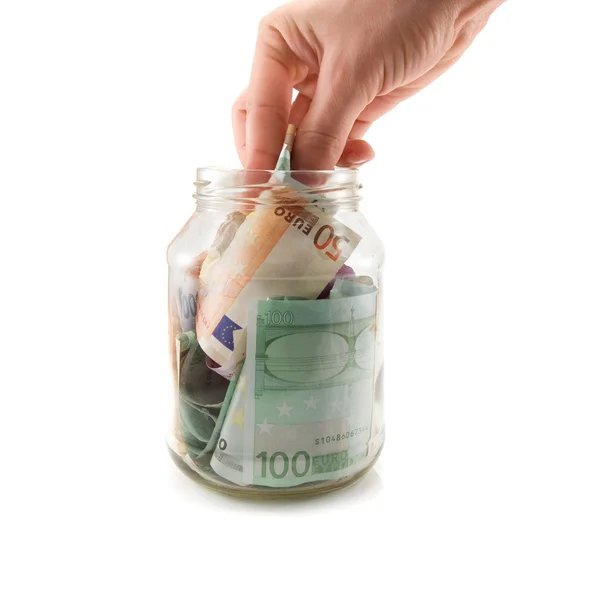 stock image Euro in glass jar