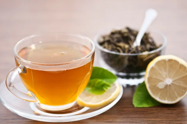 Herbal tea with piece of lemon — Stock Photo, Image