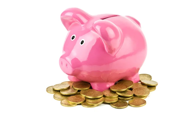 Caixa de dinheiro de porco rosa isolado — Fotografia de Stock