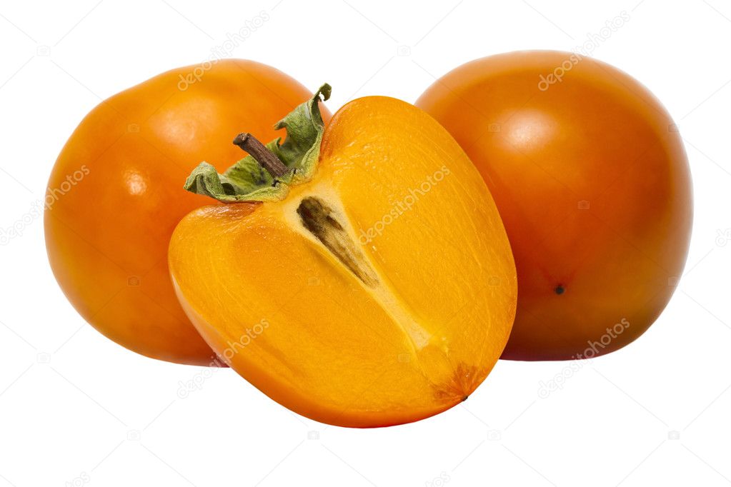 Persimmons on a white background.