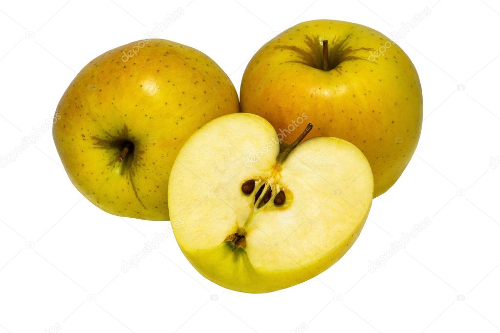 Yellow apples on white background.