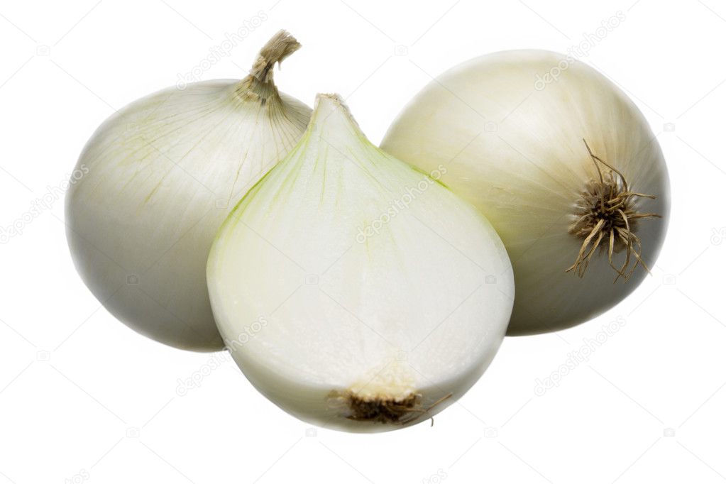 Two and half onion on white background.