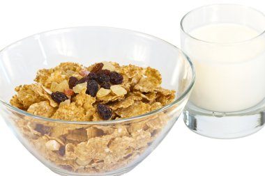 bir tabak müsli bir bardak taze süt