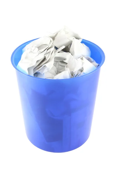 Papel no lixo de plástico azul — Fotografia de Stock