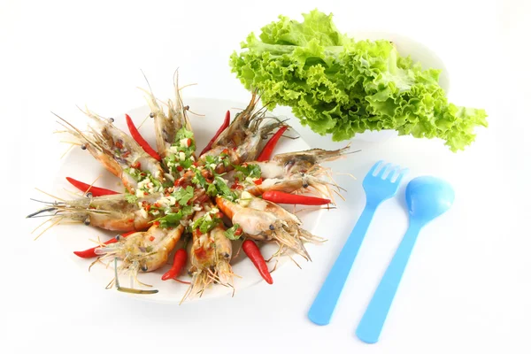 Meal of spicy dressed salad prawn and salad. — Stock Photo, Image