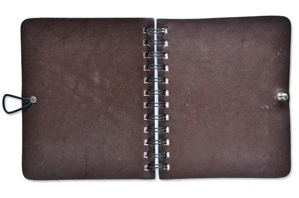 Cuaderno de cubierta de cuero abierto — Foto de Stock
