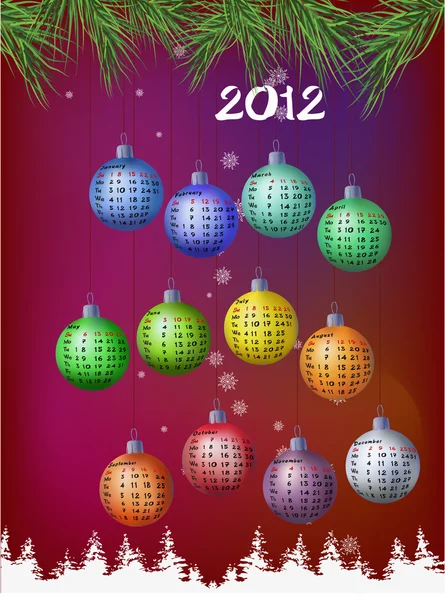Calendario 2012 - bolas de decoración — Archivo Imágenes Vectoriales