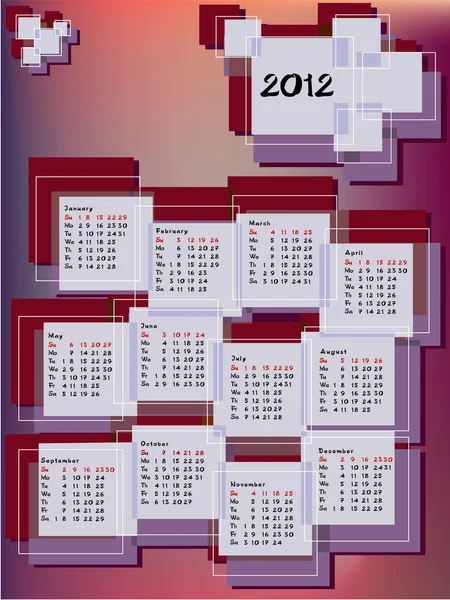Календарь 2012 года в прямоугольниках — стоковый вектор