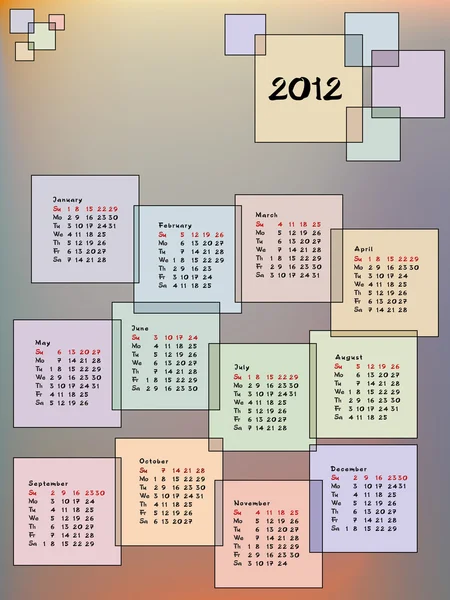 Календарь 2012 в квадратах — стоковый вектор