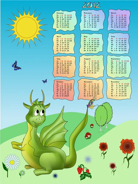 Kalender 2012 med dragon — Stock vektor