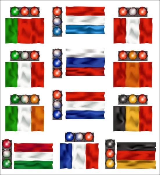 Luzes de trânsito e bandeiras - Europa — Vetor de Stock