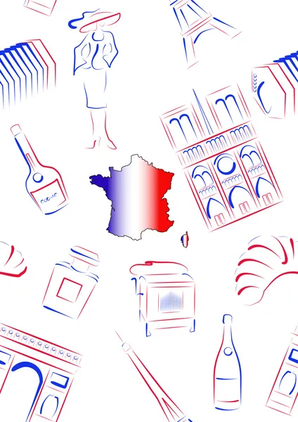 Γαλλία αξιοθέατα και σύμβολα - άνευ ραφής — Διανυσματικό Αρχείο