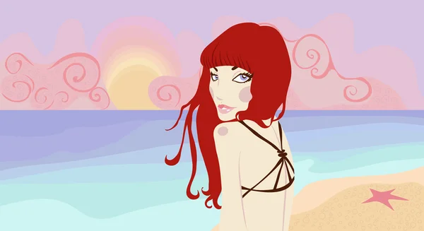 Pretty woman on the beach — Stock Vector