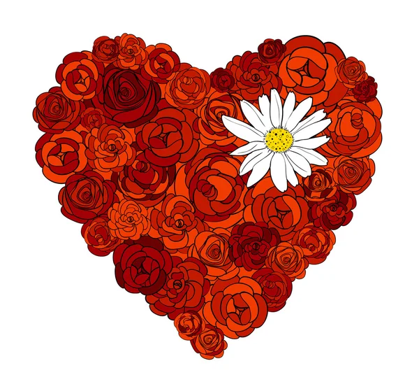 Καρδιά από τριαντάφυλλο και Μαργαρίτα — Διανυσματικό Αρχείο