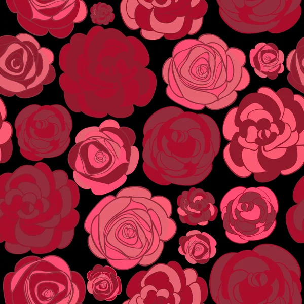 Pattern with red roses on black — Stock Vector