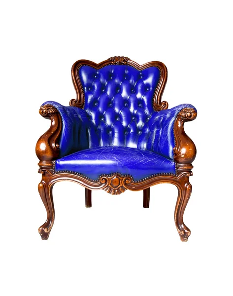Vintage blue leather armchair on white background — Stock Photo, Image