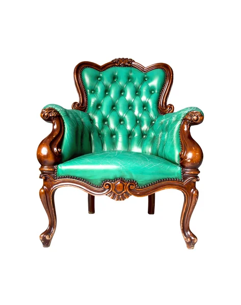 Vintage skóra niebieski fotel na białym tle — Zdjęcie stockowe