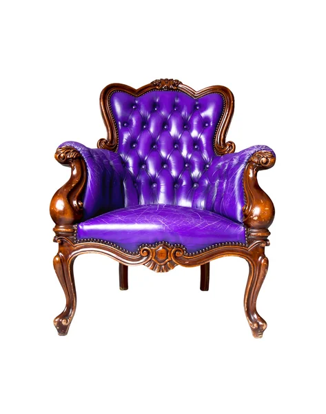 Vintage purple leather armchair on white background — Stock Photo, Image