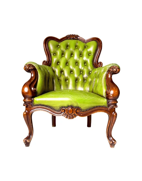 Vintage green leather armchair on white background — Stock Photo, Image