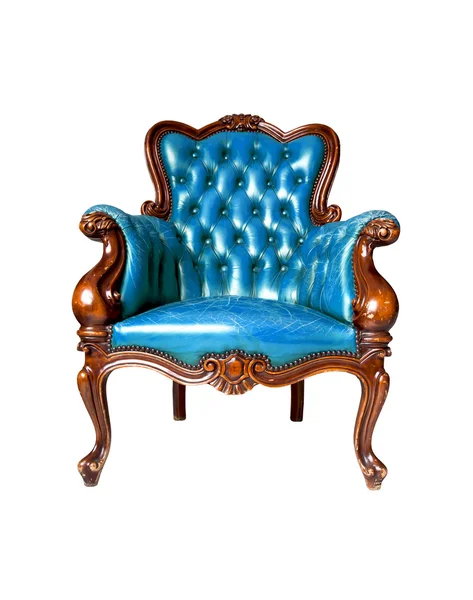 Vintage blue leather armchair on white background — Stock Photo, Image