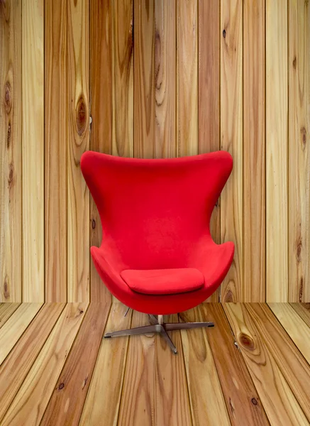 Soft Red Stylish Chair on wooden background — Stock Photo, Image
