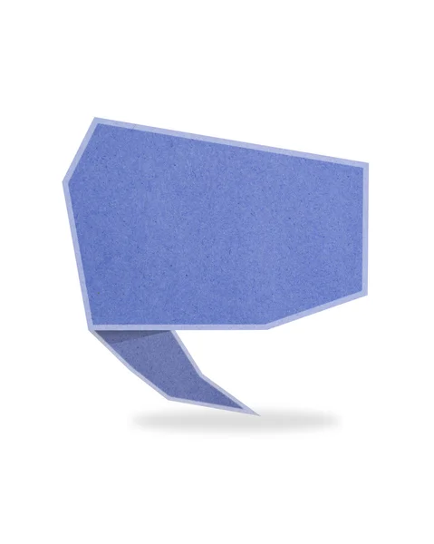 Etiqueta de conversación de origami azul papel reciclado palo de artesanía sobre fondo blanco — Foto de Stock