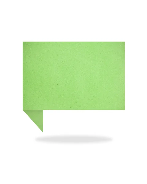 Yeşil origami konuşma etiketi geri dönüştürülmüş kağıt zanaat sopa beyaz zemin üzerine — Stok fotoğraf
