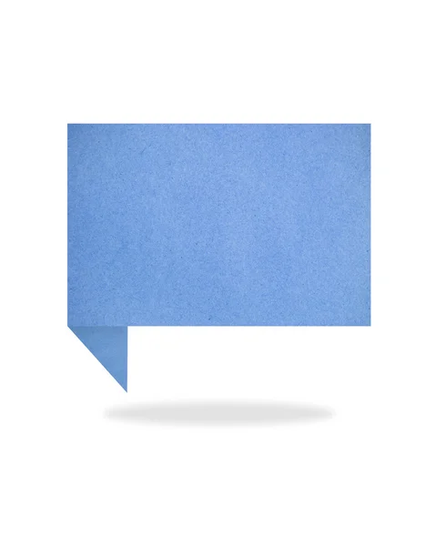 Blue origami talk tag reciclado papel ofício vara no fundo branco — Fotografia de Stock