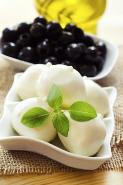 Mozzarella peyniri ve zeytinyağı