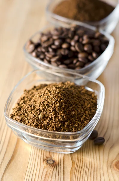 Three types of coffee: beans, ground and instant — Stock Photo, Image