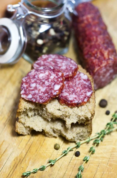 Sausage with bread — Stock Photo, Image