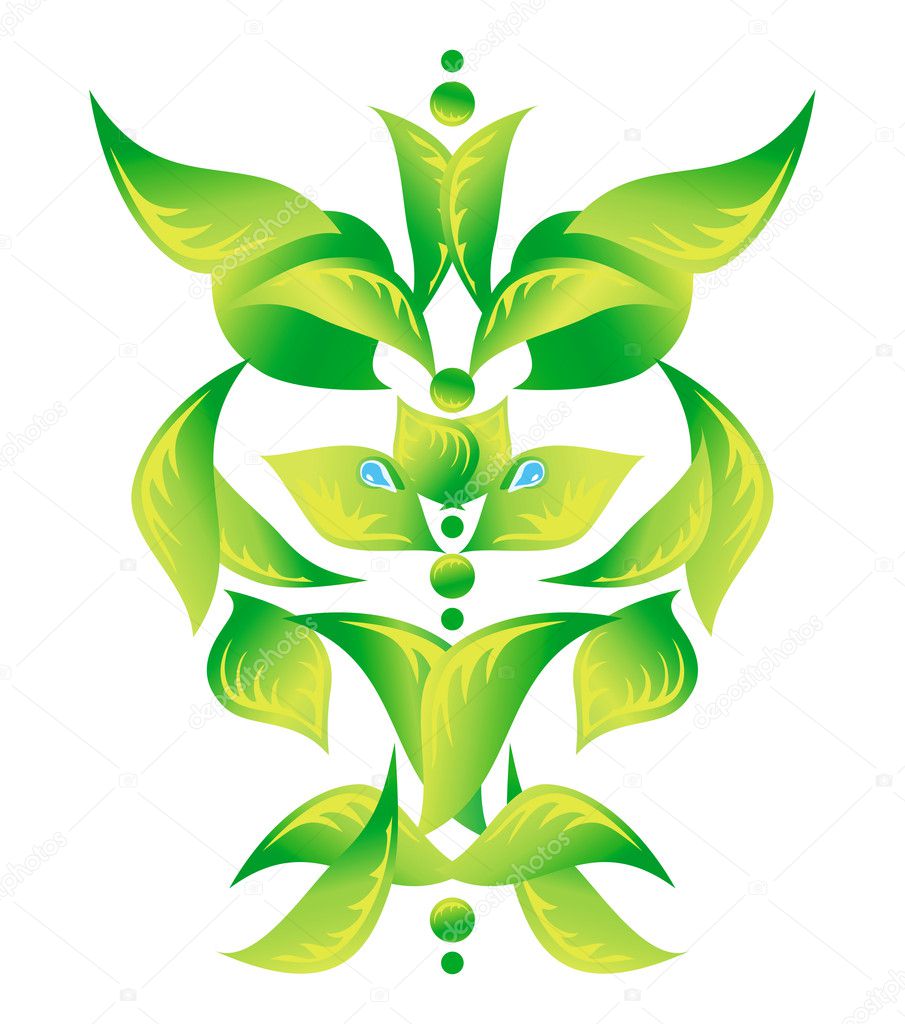 Element of an ornament with green foliage 1