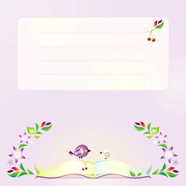 Violette achtergrond met open boek, vogels en bloemen — Stockvector