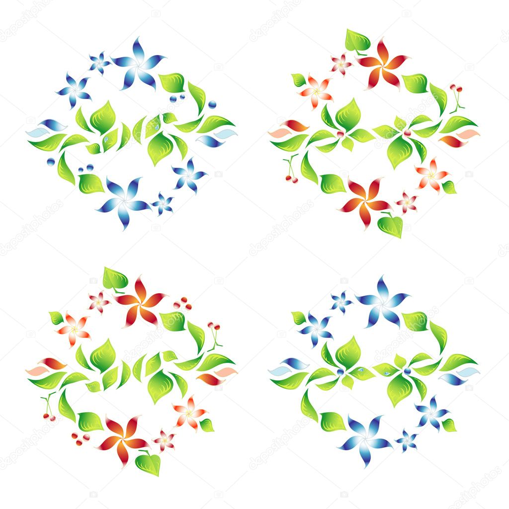 Set beautiful ornaments with foliage and flowers 10