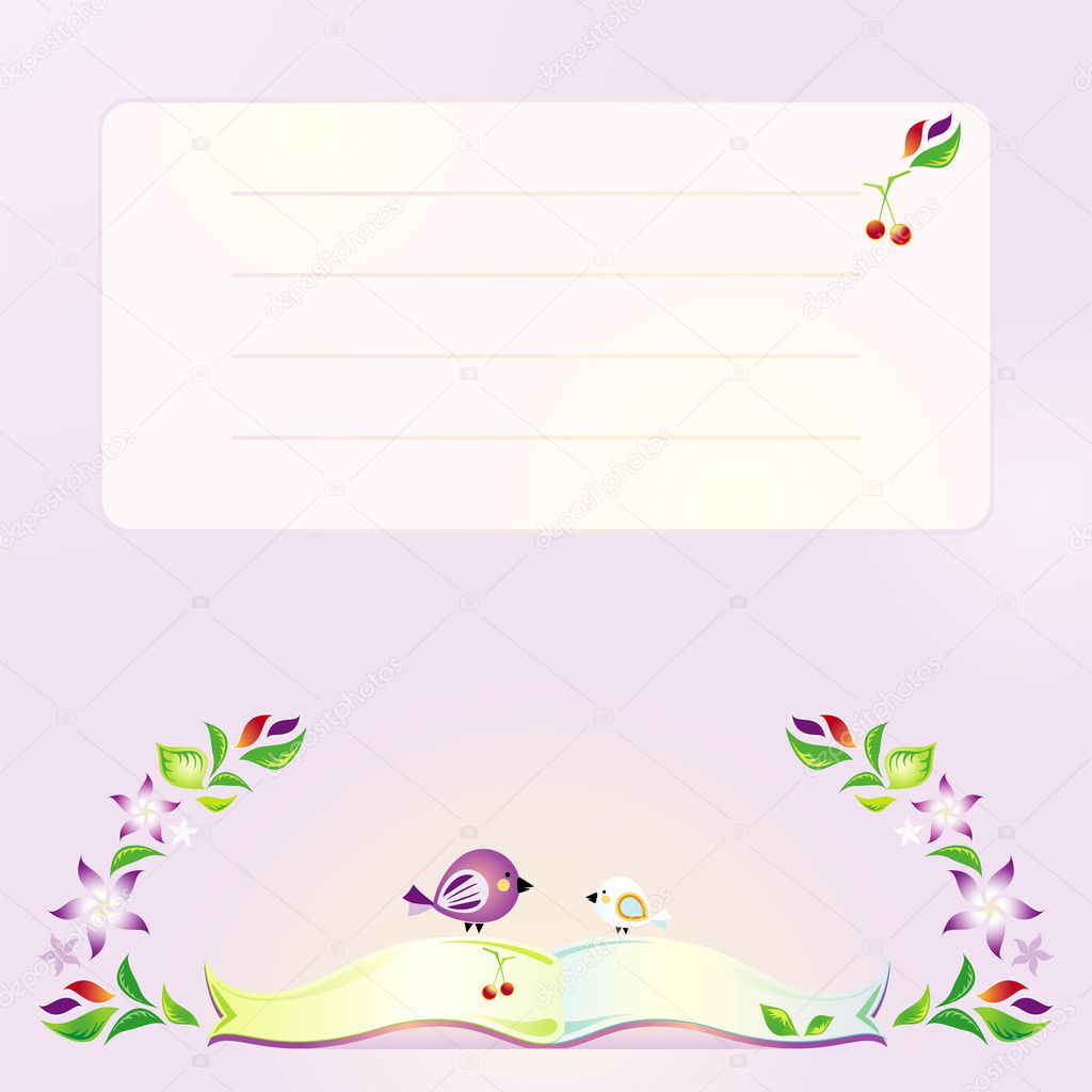 Violet background with the open book, birds and flowers
