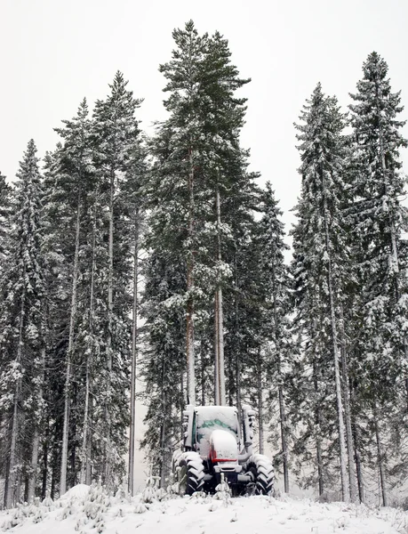 stock image Tractor in winter forest