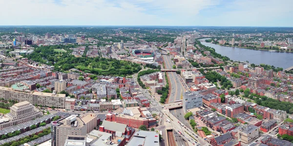 Boston city aerial panorama view with urban buildings and highway. — Stock Photo, Image