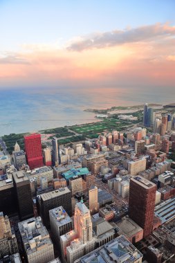 Gün batımında Chicago Skyline