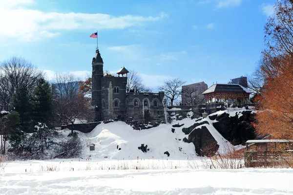 Πόλη της Νέας Υόρκης στο Μανχάταν Σέντραλ Παρκ το χειμώνα με το belvedere ca — Φωτογραφία Αρχείου
