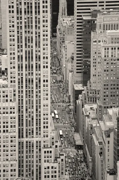 New York City Manhattan street aerial view black and white — Stock Photo, Image