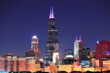 Chicago skyline at dusk clipart